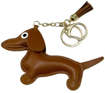 GXGM Dackel Schlüsselanhänger - PU Dachshund Süße Welpe Hundetasche Anhänger, Geschenke Für Handtasche Rucksack Dekoration Schmuck (Braun)