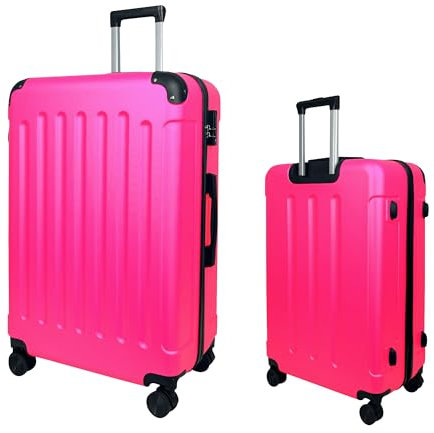 MY TRAVEL BAG Hartschalen-Koffer Reisekoffer ABS Koffer (Handgepäck-Mittel-Groß-Set) 4 Doppel-Rollen Trolley (French Fuchsia, Großer Koffer (75cm))