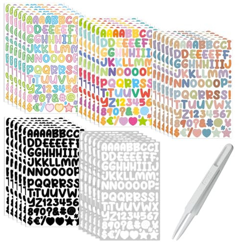 30 Blätter Selbstklebende Buchstaben Aufkleber Vinyl Klebebuchstaben Wetterfest Alphabet Aufkleber Selbstklebende Buchstaben Nummern Aufkleber mit 1 Stück Pinzette für DIY Scrapbook Grußkarte-1