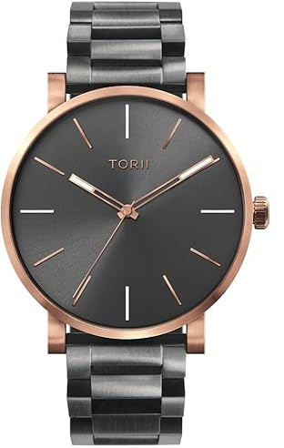 TORII Herrenuhr Grau Edelstahl - rund Quarz R45AB.AR Edelstahlarmband Strichindizes wasserdicht 100 m