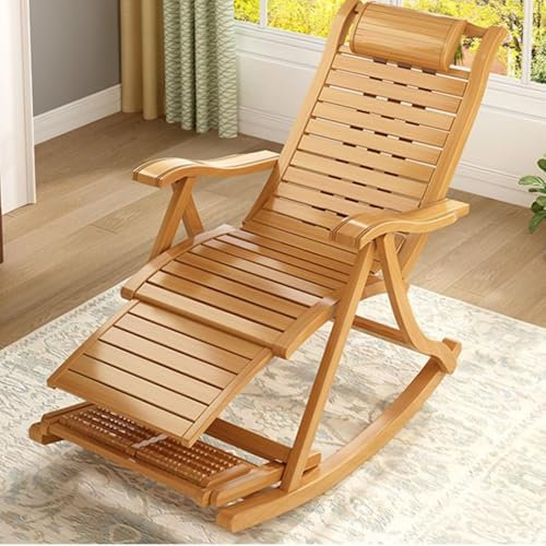 Sedie da Soggiorno in bambù, Sedia reclinabile, Sedia a Dondolo, sedie da Patio, Sedia da Camera da Letto per Adulti, Adatte per Soggiorno, Camera da Letto, Cortile, terrazza, Balcone, Sedia