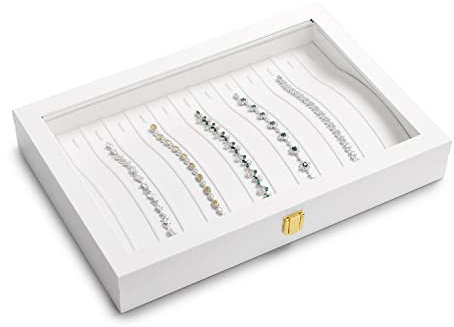Papten Bandeja apilable para joyas con tapa de piel, color blanco