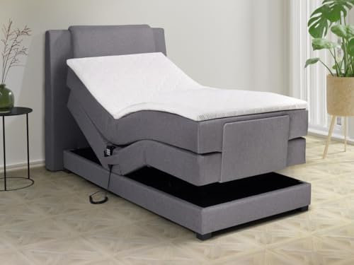 Vente-unique - Ensemble Complet boxspring tête de lit + sommiers Relaxation électrique + Matelas + surmatelas - 100 x 200 cm - Tissu - Gris Clair - Castel II de Palacio