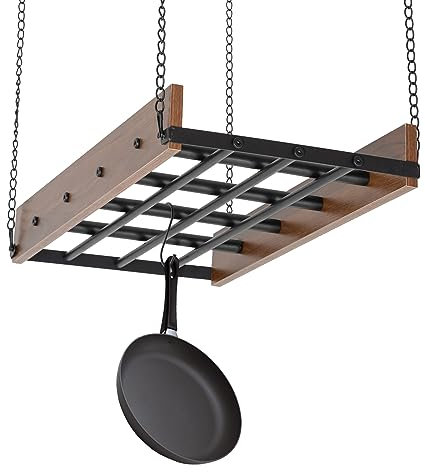 Generisch Robustes Topfregal für die Decke mit 12 Haken – Topfhänger im Vintage-Stil für die Organisation in der Küche – langlebiges Topfregal aus Holz – stilvolle Aufbewahrungslösung