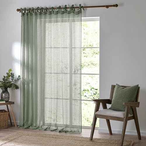 Yard Nimbus Sheer Tie Top Sheer Curtain Panel (Eucalyptus, 140 x 250 cm) | Lightweight sheer tie top curtain panel that softly filters daylight while maintaining daytime privacy