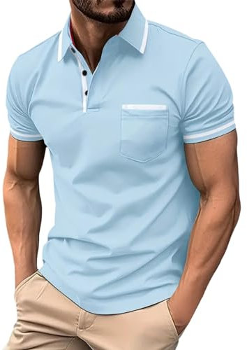 Bastwahl Poloshirt Herren Kurzarm rn Mit Brusttasche T-Shirts Polohemd Freizeit Sommer Sommershirts Mit Lässigem Kragen Atmungsaktiv Oberteile Hellblau M