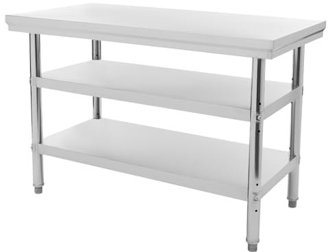 Edelstahl Arbeitstisch Küche 3-Etagen Edelstahltisch 120 x 60 x 90cm Küchetisch 100 kg Tragkraft Gastronomie Tisch mit Verstellbare Füße