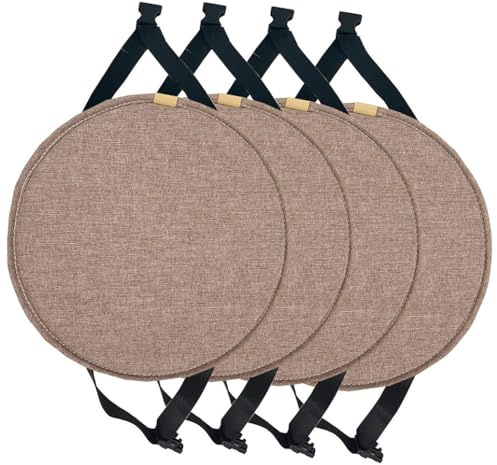 2/4er-Pack Runde Stuhlkissen Mit Bändern,Stuhlpolster for Hohe Hocker,Rundes Sitzkissen for Esszimmer,Küche Und Büro(Coffee Grey,28cm(Pack of 4))