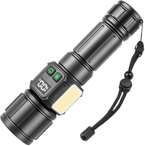 Tking Torches LED Super Bright 50000 Lumen Rechargeable Torch 2500mAh 9 Light Modes Adjustable Camping Torches USB Tactical Flashlight & AAA Battery Socket Adapter IPX for Outing Camping (Style 1)