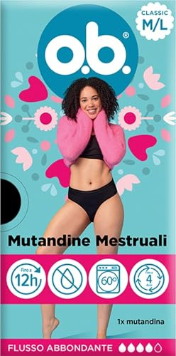 o.b. Mutande Mestruali Classic M/L Mutandine Assorbenti per 12H, 1 unità | Per flusso medio e abbondante, Indossabili fino a 12 ore, Comode e traspiranti, Lavabili e riutilizzabili – Esclusiva Amazon