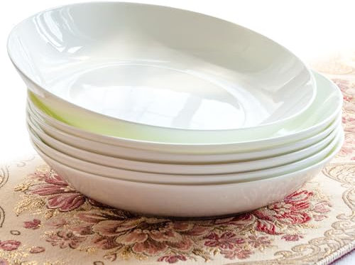 Juego de 6 Platos Hondos de Porcelana Bone China – Platos para Pasta Redondos Blancos de 20,5 Cm, Aptos para Microondas y Lavavajillas