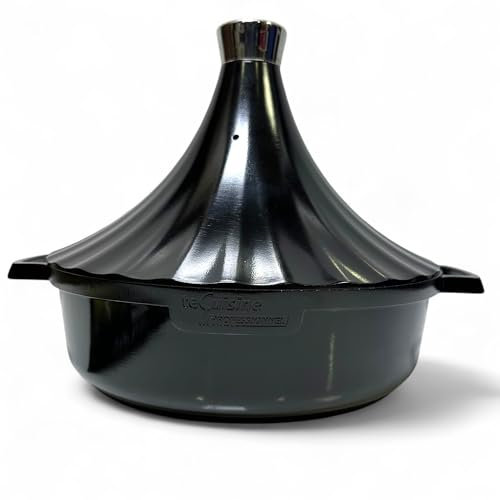 Cflagrant® Tajine Marocain Façon Pierre Induction avec Couvercle Revêtement sans PFOA (Noir Brillant New)