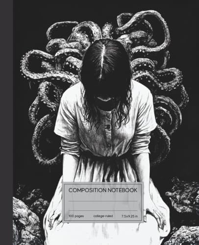 Composition Notebook: Silent Offering Dark Horror Journal Featuring Japanese-Inspired Ink Art | College Ruled, 100 Pages, 7.5x9.25”