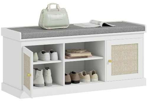 HOMCOM Banco Zapatero con Asiento Acolchado Bohemio 105x35x47 cm Blanco