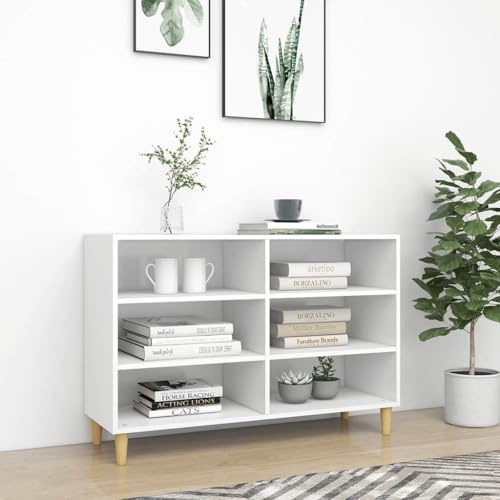 WRJENFSC Buffet blanc - 103,5 x 35 x 70 cm - Avec pieds en eucalyptus - Design scandinave - Pour salon, bureau et couloir
