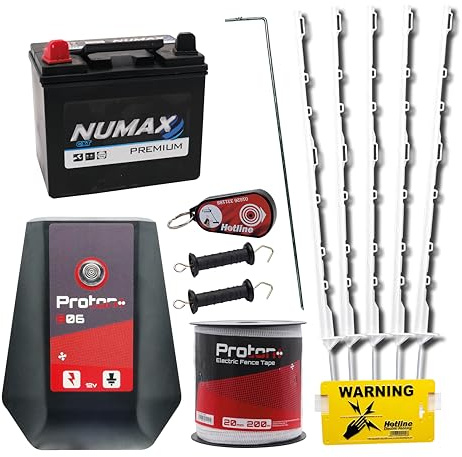 Horse Electric Fencing Kit 200m, Energiser Posts Tape Paddock Pony Equestrian, Comes with 12v Leisure Battery