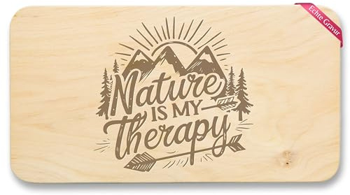 Shirtracer Frühstücksbrettchen Holz Nature is my therapy Bergkette | Holz, 22x12, Camping, Zelten, Wohnmobil, Camper, Roadtrip, Vanlife