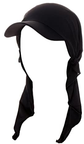 SPSMOKH Damen Kopftuch Sonnenblende Kappe - Elastische Baumwolle Sommer Beanie Mütze, Golf Sonnenblende Tennis Cap, Outdoor Wandern Hut für Frauen, Chemo Kopftuch für Krebs Haarausfall (Schwarz