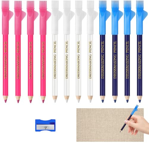ABOHU Schneiderkreide, 12 Stück Nähen Bleistift Nähkreide Stoffkreide, Schneiderkreidestift, Stoff Marker Stift für Schneiderei Nähen marken Linie Zeichnen Schneidern (4 Rosa 4 Blau 4 Weiß)