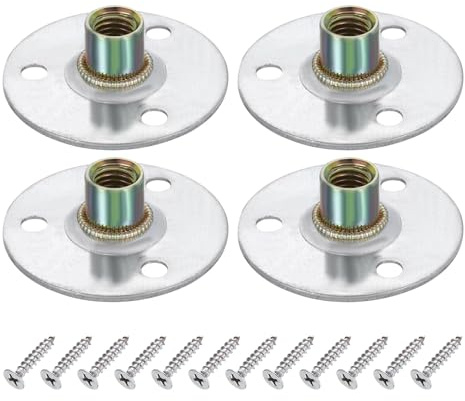 QUARKZMAN 4 Stück M10 Brad Loch T Muttern 50mm/2 Zoll Runde Basis Schweißmuttern Flansch Einsatz Innengewinde Mit Montageschrauben Für Holz Möbel