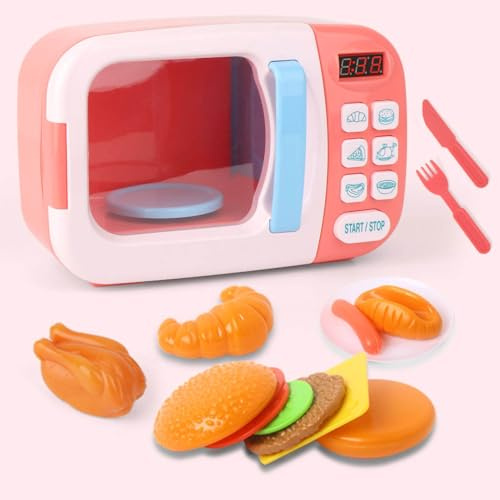 VELATEMOR Mikrowellen-Set mit Drehbarem Tablett und Live-Musik-Funktion, für Kindergeburtstag, Sicheres ABS-Material (PINK)