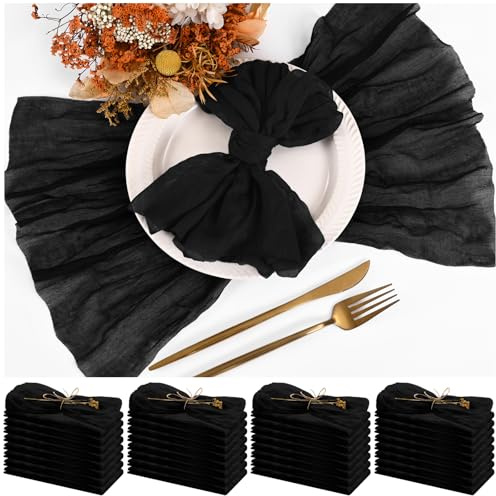 Teruntrue 30er-Pack Schwarze Stoffservietten, Käsetuch-Servietten, Set mit 30 Stück, Mullservietten Bulk, Waschbare Boho-ESS-Tischservietten, Hochzeitsfeier, Geburtstagsfeier-Dekoration, 20 Zoll