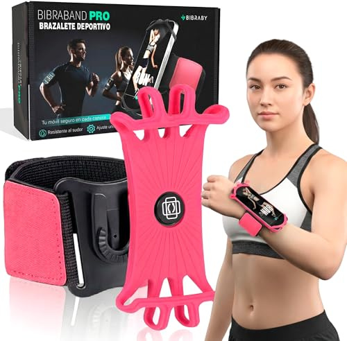 BIBRABY Super Brazalete móvil en Funcionamiento Running | Soporte Universal para movil Ajustable a Brazo y muñeca | Accesorios Antideslizantes | Correr Caminar Gimnasio | Phones hasta 7'' (Rosa)