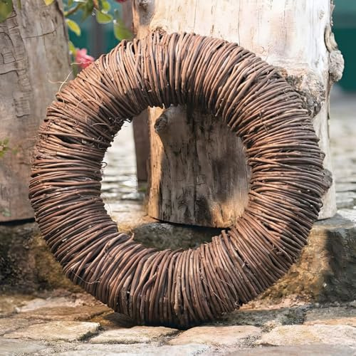 Dekoleidenschaft Kranz Natur aus Rattan, Ø 36 cm, Naturkranz für Drinnen & Draußen, Wandkranz, Türkranz, Tischkranz
