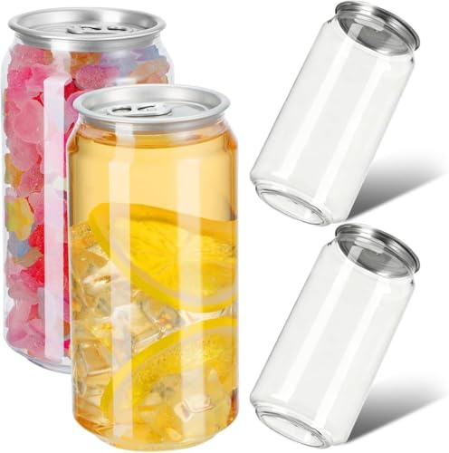UIBAO Gobelets en Forme de canette,Contenants Transparents avec Couvercle,Bouteille de jus Polyvalente pour café glacé,Smoothies,bière et Cocktails 200pcs