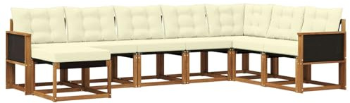 vidaXL Outdoor-Sofagarnitur mit Kissen 8 pcs Natur und Creme, Garten Sofa, modernes Ecksofa, Robustes Sitzmöbel, Möbel für Terrasse, gemütliche Lounge