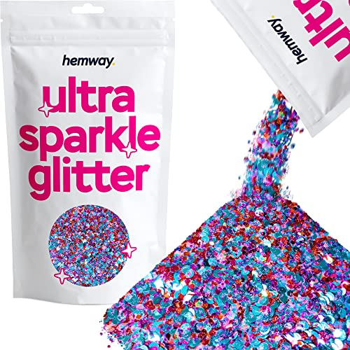 Hemway Harlequin Mix - Mélange de paillettes bleues, roses, dorées - Multi fonction - Idéales pour les mariages, les bricolages, les fleurs, le visage, les ongles, les cheveux et les festivals, doré, 200ml / 100g