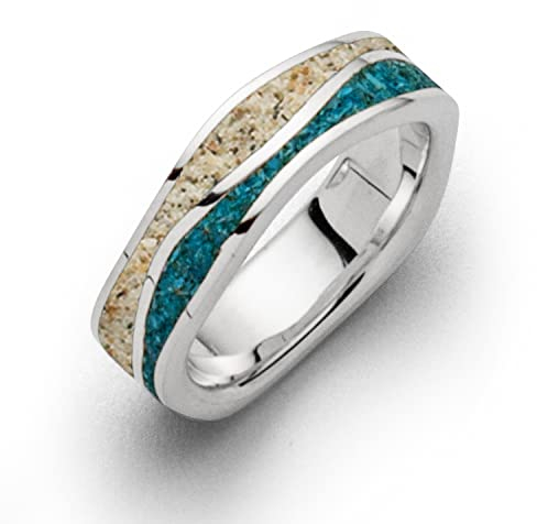 DUR Damen Ring STRANDWELLEN Steinsand blau, 925er Sterling-Silber und echter Strandsand R5105