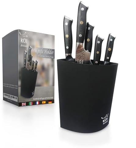 KOI ARTISAN Knife Storage Block - Birds Eye Shape Knife Block Without Knives - Designed to Safeguard Blades Holds Up to 10 Knives - Washable Removable Inner Part - Matt Black
