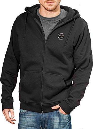 Baddery Motorrad Hoodie Herren : Biker Pray mit Stickerei Eisernes Kreuz - Sweatjacke Männer Kapuzenjacke - Geschenk Motorradfahrer - Motorradjacke (L)