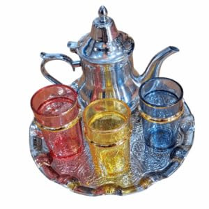 Juego DE TÉ Sultan 3 Vasos, Bandeja 25 CM DE DIAMETRO, 1 Tetera para 3 - Producto Artesanal by KENTA ARTESANIAS (Verde, Azul,Morado)