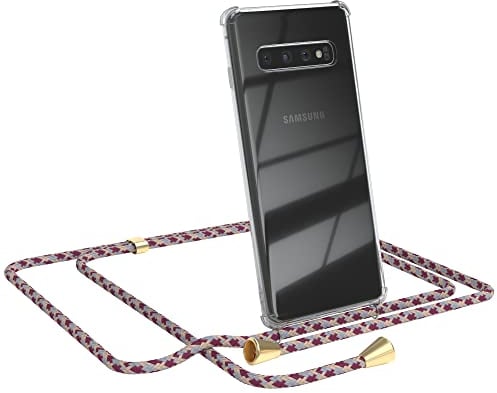 EAZY CASE Handykette kompatibel mit Samsung Galaxy S10 Handyhülle mit Umhängeband, Handykordel mit Schutzhülle, Silikonhülle, Hülle mit Band, Stylische Kette für Smartphone, Bordeaux Camouflage