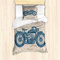 ABAKUHAUS Motorrad Bettbezug Set für Einzelbetten, Retro Chopper Reiter, Milbensicher Allergiker geeignet mit Kissenbezug, Blasses Sepia Dunkles Himmel Blau Blasser Redwood