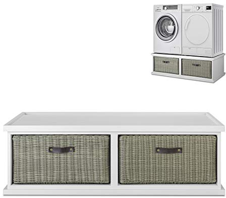 Tetbury white washing machine and dryer pedestal. Double washing machine stand with drawer, storage pedestal. Fully Assembled