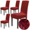 Chickw1 Stuhlhussen 4er Set Samt Stuhlhussen für Schwingstühle, Esszimmerstühle Hussen Für Hochzeit, Hotel, Küche, Bankett, Partys Stretch Stuhlhussen (4er,Wein rot)