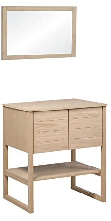 MOB-IN Meuble sous Vasque plaqué chêne Naturel Atoll 70cm + Miroir carré