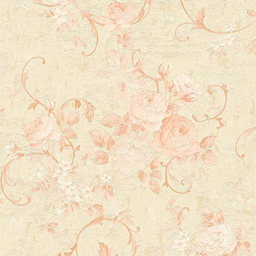 BRICOFLOR Papier peint intissé | Papier peint fleuri, Papier peint liberty - Papier couloir - Beige / Crème, Argent, Rose | Taille 10,05 x 0,53 m = 5.33 m² BR372241P655ROO