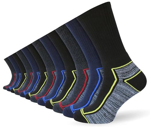 Socksmad Men’s Work Boot Socks 12 Pack Thick Cushioned with Padded Sole Durable Heavy Duty Footwear for Steel Toe Boots Moisture Wicking Comfortable Fit for Builders Mechanics Engineers