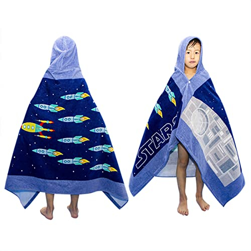 BANGSAUR Kinder-Strandtuch mit Kapuze, 100% Baumwolle, weich und saugfähig, Badetuch, Badetuch, Überzieher für Jungen und Mädchen, extra Größe: 127×76cm (Sterne)