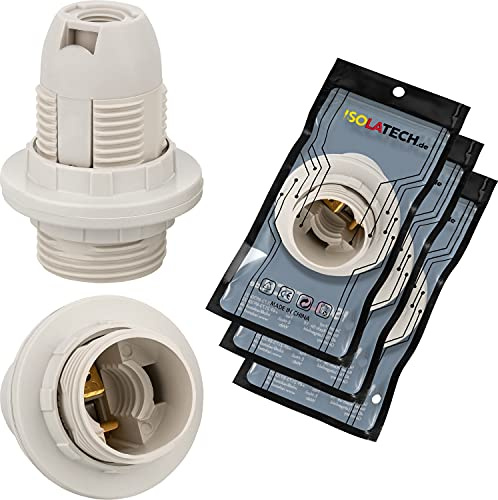 ISOLATECH 3pc Douille E14 plastique avec 2 anneaux de vis/anneaux de support d'abat-jour Ampoules LED à économie d'énergie (max.250V/4A) Ampoule Accueil Plafond Salle de bains Installation Cuisine