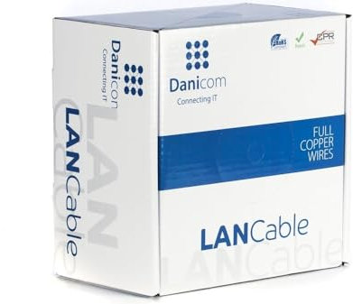 Danicom Câble sur bobine CAT6 FTP Flexible - PVC (FCA) - 100m, POE, Ethernet, LAN, câble de raccordement, câble de données, RJ45 - pour armoire de serveur, commutateurs, routeurs, modems !