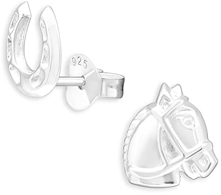 Monkimau Pferd mit Hufeisen Ohrstecker aus 925 Sterling Silber