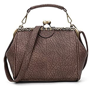 ROUROU Retro Hollow Handbag for Women Leather Shoulder Bag Evening Clutch Bag Kiss Lock Closure Crossbody Bag Purse, Brown, L