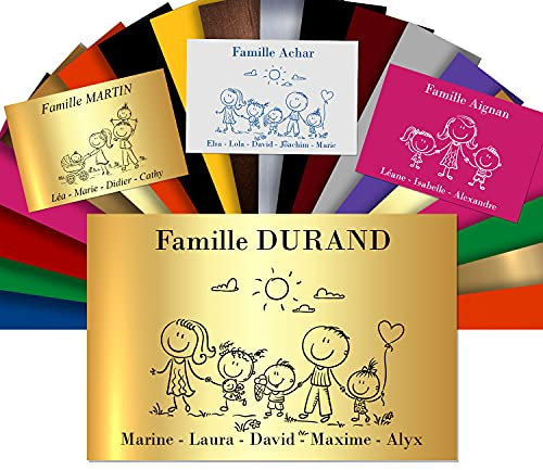Plaque De Maison Famille Personnalisée Pour Boite Aux Lettres - Plaque Family PVC À Personnaliser - 12x8cm - 24 Motifs Disponibles (Or Brillant)