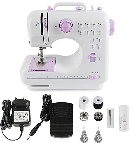 Willonin Mini Nähmaschine, Elektrische Overlock Nähmaschine mit Pedal, Integrierter 12-poliger Europäischer Standard Weiß Modell 505