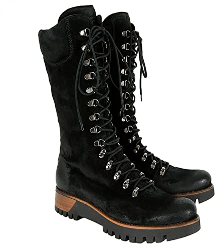 Fulidngzg Cowboystiefel Damen 42 Vintage Hoch Weit Schaft Wadenhöhe Winterstiefel mit Absatz Outdoor Wasserdicht Warm Gefüttert Schnürstiefel Schneestiefel Winterschuhe